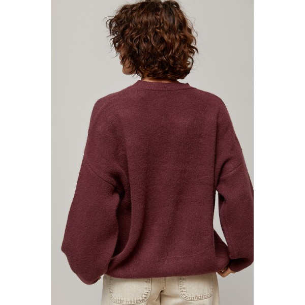 Подовжений в’язаний джемпер oversize - баклажан ONE SIZE 76804