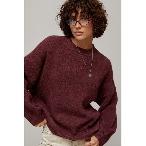 Подовжений в’язаний джемпер oversize - баклажан ONE SIZE 76804