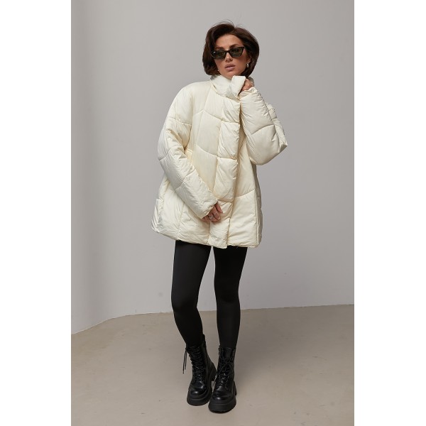 Куртка женская удлиненная стеганая молочная Lurex