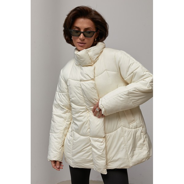 Куртка женская удлиненная стеганая молочная Lurex