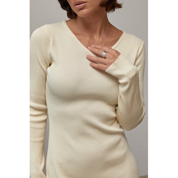 Платье женское мини трикотажное в рубчик молочное Lurex