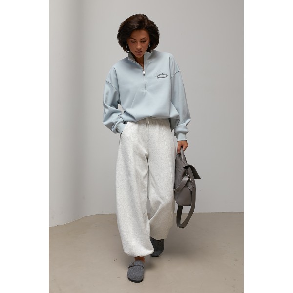 Теплий світшот oversize з коміром на блискавці - блакитний ONE SIZE
