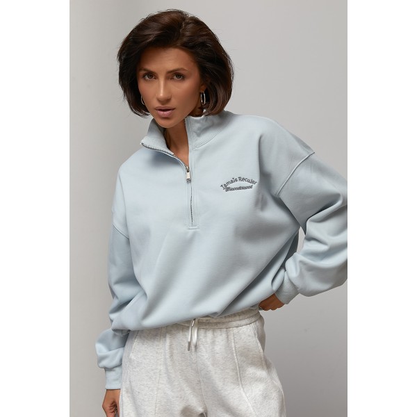 Теплий світшот oversize з коміром на блискавці - блакитний ONE SIZE