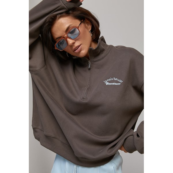 Теплий світшот oversize з коміром на блискавці - кавовий ONE SIZE