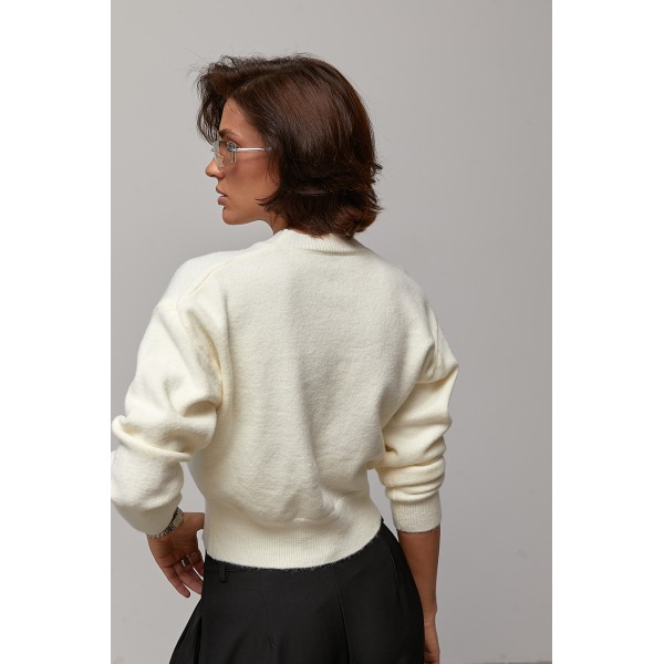 Джемпер жіночий трикотажний укорочений молочний Lurex