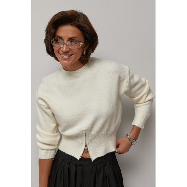 Джемпер жіночий трикотажний укорочений молочний Lurex