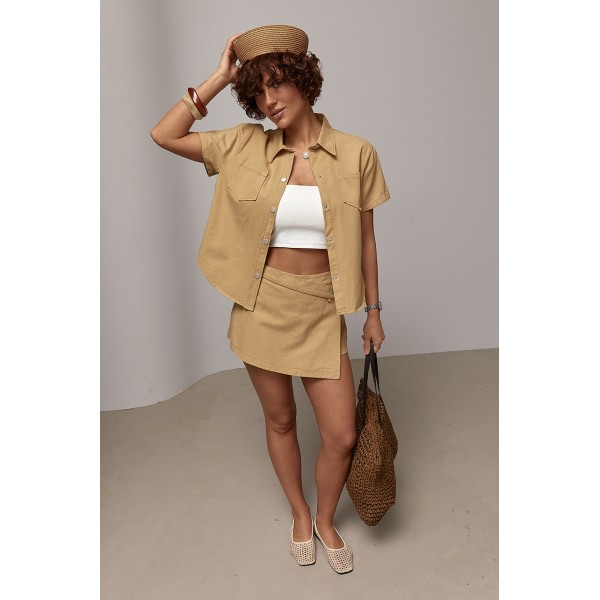 Костюм женский хлопковый рубашка шорты-юбка Lurex