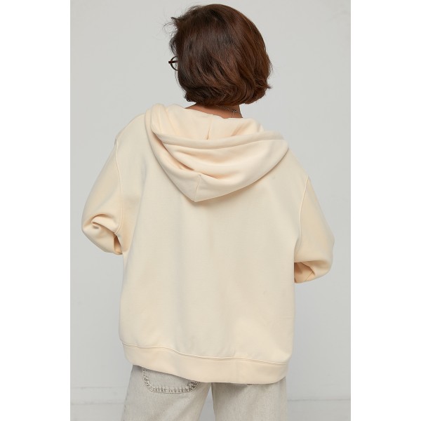Тепле худі oversize на блискавці з начосом - кремовий S/M 76887
