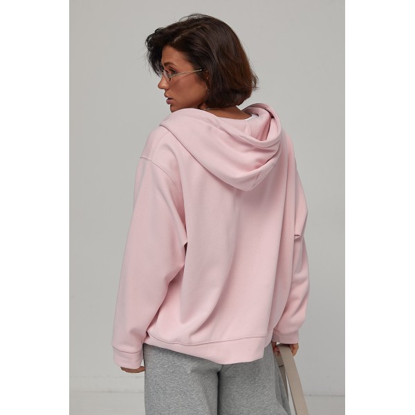 Тепле худі oversize на блискавці з начосом - пудра S/M 76888
