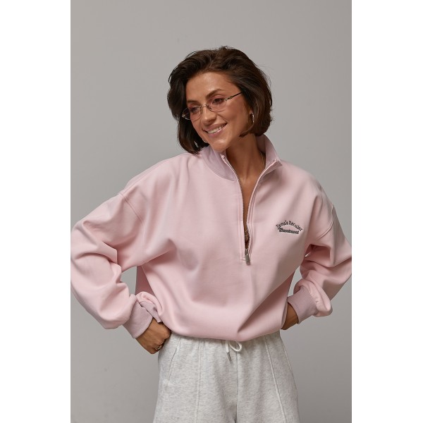 Теплий світшот oversize з коміром на блискавці - рожевий ONE SIZE