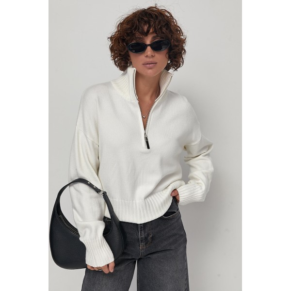 Светр жіночий трикотажний з блискавкою молочний Lurex
