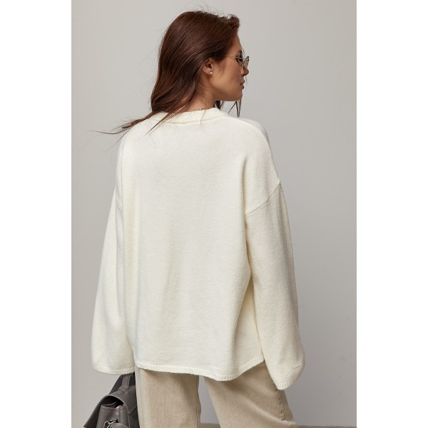 В’язаний джемпер oversize з широкими рукавами - білий ONE SIZE 76805