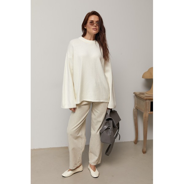 В’язаний джемпер oversize з широкими рукавами - білий ONE SIZE 76805