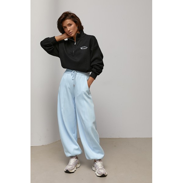 Теплий світшот oversize з коміром на блискавці - чорний ONE SIZE