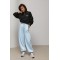Теплий світшот oversize з коміром на блискавці - чорний ONE SIZE