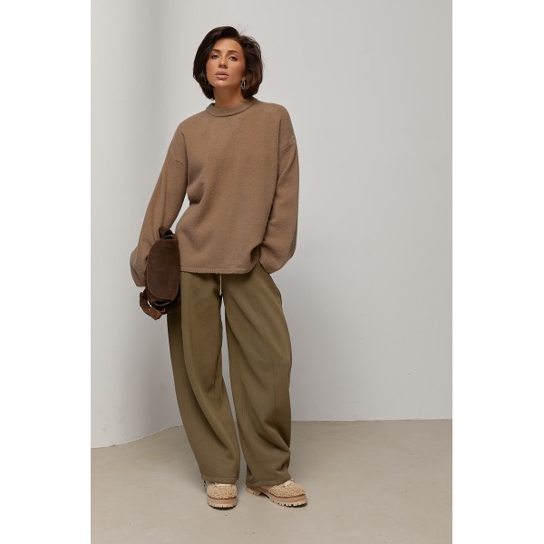В’язаний джемпер oversize з широкими рукавами - кавовий ONE SIZE