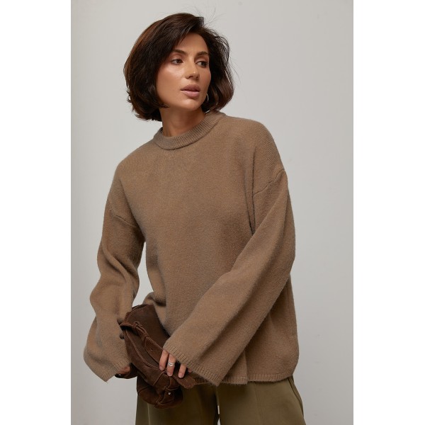 В’язаний джемпер oversize з широкими рукавами - кавовий ONE SIZE
