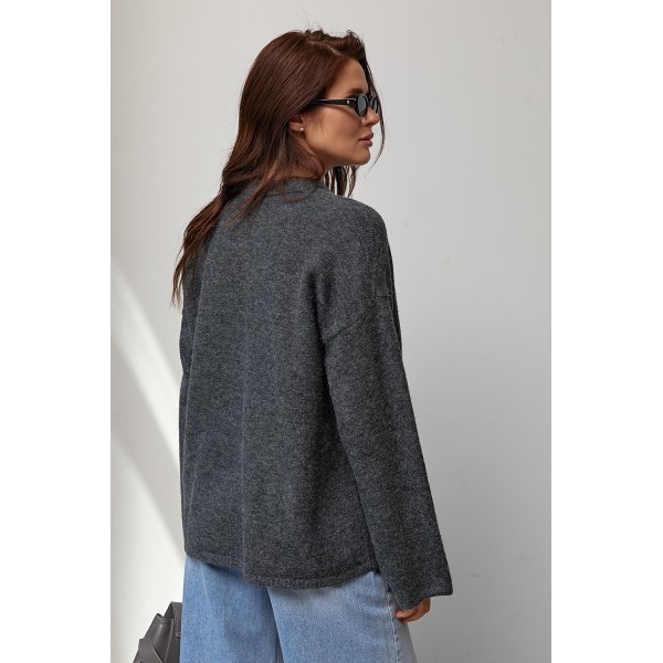 В’язаний джемпер oversize з широкими рукавами - темно-сірий ONE SIZE 76806