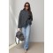 В’язаний джемпер oversize з широкими рукавами - темно-сірий ONE SIZE 76806