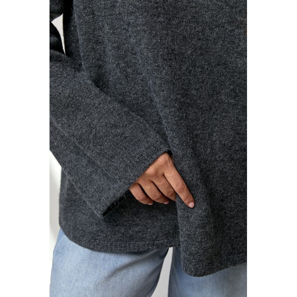 В’язаний джемпер oversize з широкими рукавами - темно-сірий ONE SIZE 76806