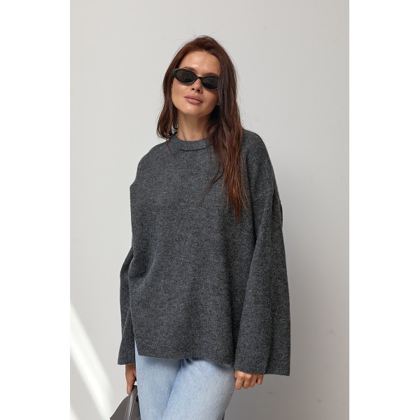 В’язаний джемпер oversize з широкими рукавами - темно-сірий ONE SIZE 76806