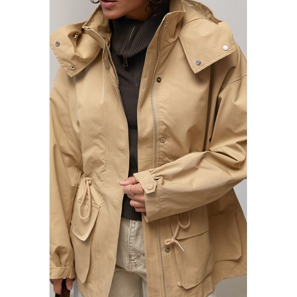 Жіноча парка з капюшоном та регульованою талією - світло-коричневий S 76855