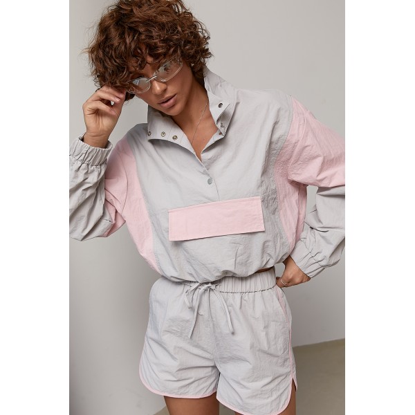 Костюм спортивный женский ветровка шорты серый Lurex