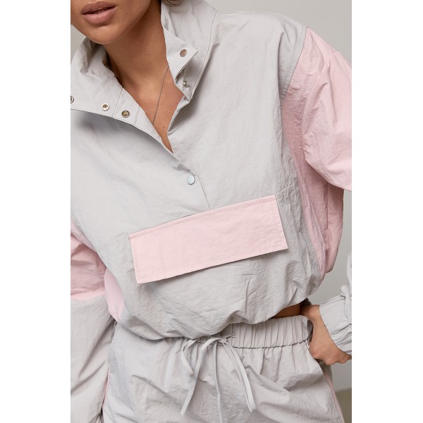 Костюм спортивный женский ветровка шорты серый Lurex