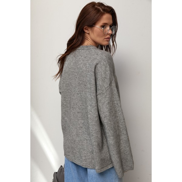 В’язаний джемпер oversize з широкими рукавами - сірий ONE SIZE