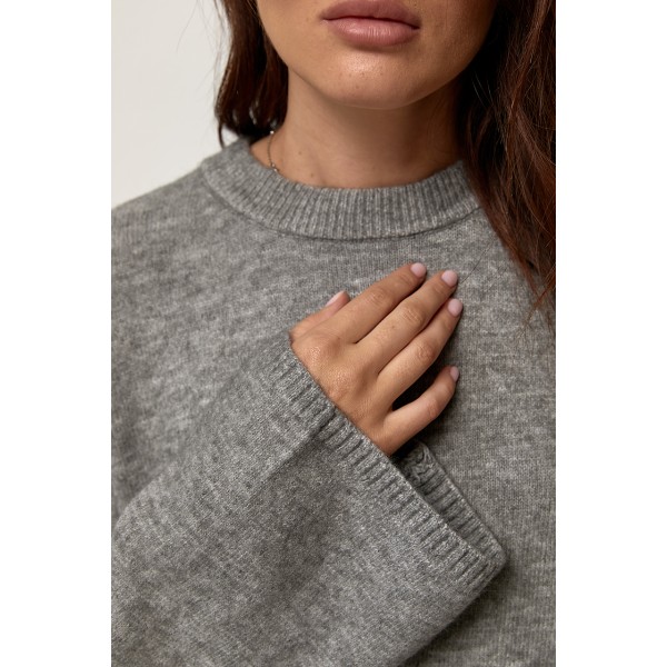 В’язаний джемпер oversize з широкими рукавами - сірий ONE SIZE