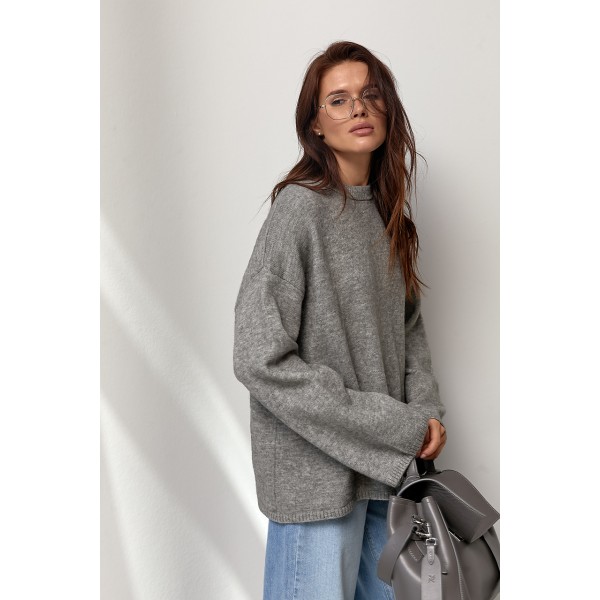 В’язаний джемпер oversize з широкими рукавами - сірий ONE SIZE