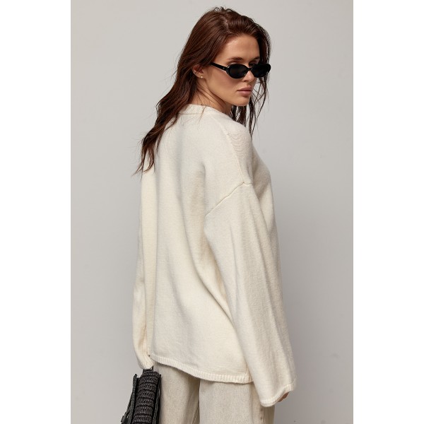 В’язаний джемпер oversize з широкими рукавами - молочний ONE SIZE