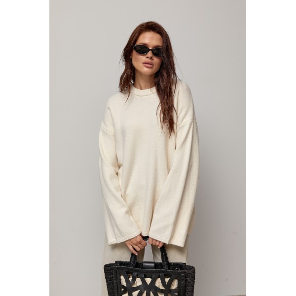 В’язаний джемпер oversize з широкими рукавами - молочний ONE SIZE