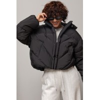Куртка женская короткая oversize с капюшоном черный