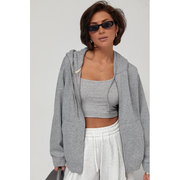 Худі жіноче трикотаж тепле oversize сіре