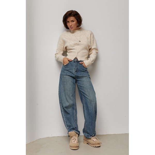 Джинсы женские свободные baggy с высокой посадкой синий Lurex