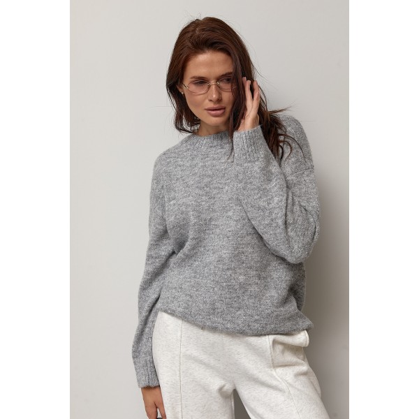 Вязана кофта з написом на спині - сірий ONE SIZE 76808