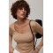 Лонгслив женский укороченный бежевый однотонный Lurex