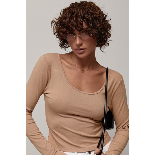 Лонгслив женский укороченный бежевый однотонный Lurex