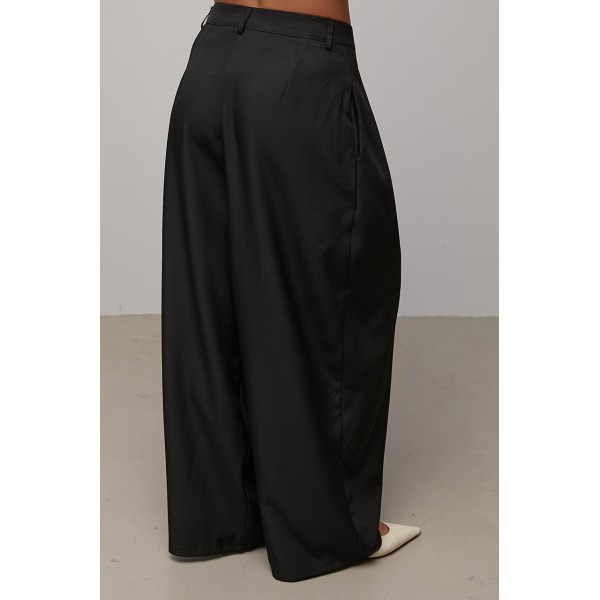 Брюки женские широкие с защипами черные Lurex