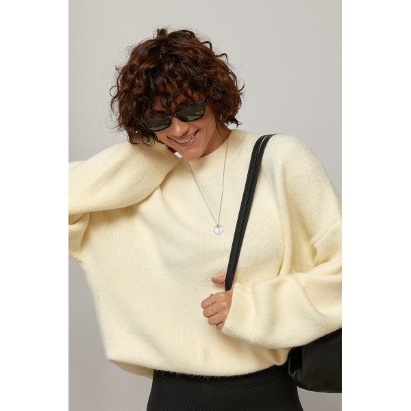 Подовжений в’язаний джемпер oversize - кремовий ONE SIZE 76803