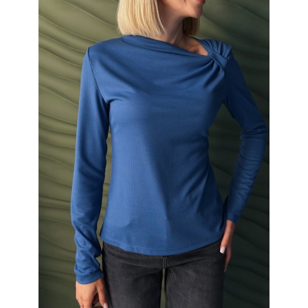 Лонгслів жіночий трикотажний асиметричний джинсовий
