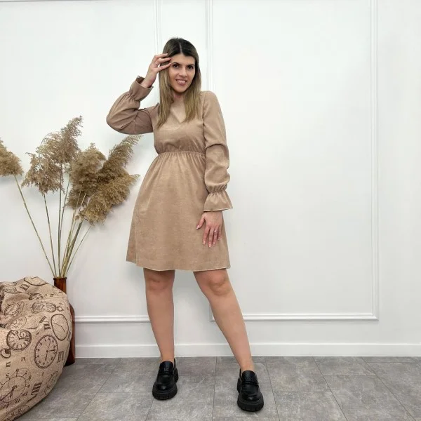 Сукня жіноча високої талії вельвет бежева F-Girl