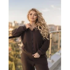 Спортивний костюм жіночий трикотажний на флісі шоколадний