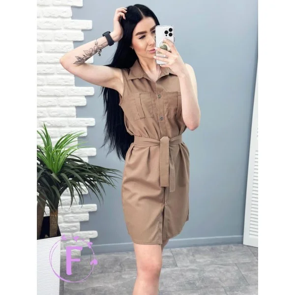 Сукня жіноча лляна коротка капучино F-Girl