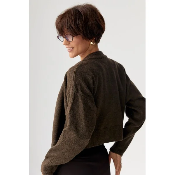 Кардиган женский трикотажный короткий темно-коричневый Lurex