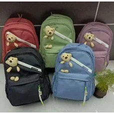 молодежный рюкзак для девочки нейлон с игрушкой мишкой